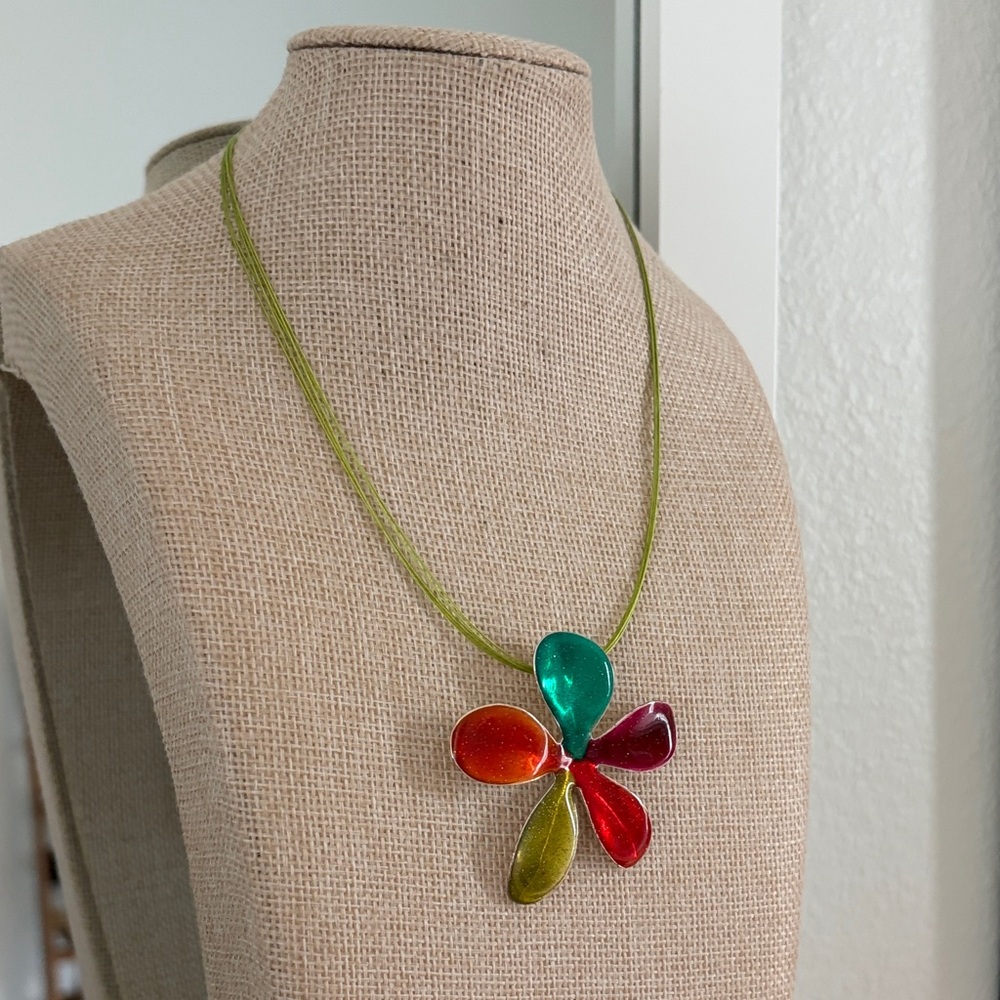Vibrant Floral Glass Pendant Necklace